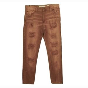 Jeanius Akademiks Jean Y2K Rip Skinny Dark Burnt Orange 36x32 Fit 37x31 Whisker